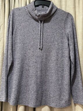 J. Jill Heathered BlueGray Knit Cowl Neck Pullover